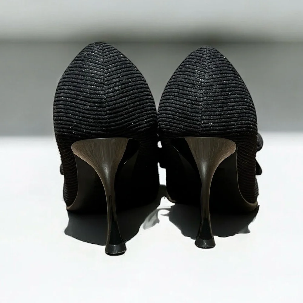 🌻NEW Jeffrey Campbell Black Bow-up Cord Pumps Heels Women's Size 5.5